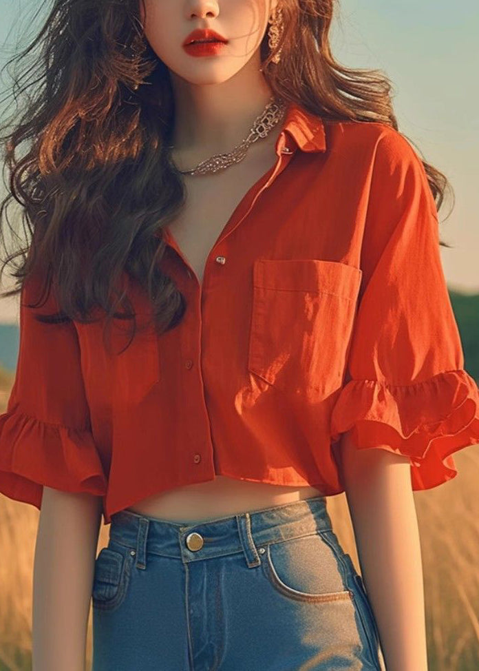 Femmes Courtes Robes Rouges Col V en Coton - EasyApparels