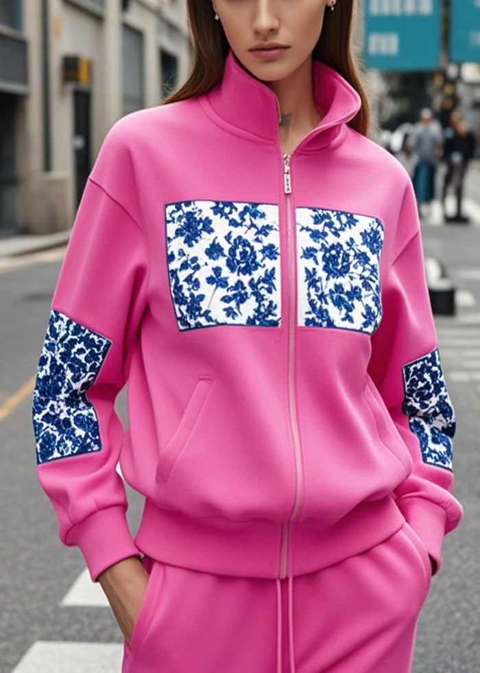 Femme Patchwork Rose Décontracté Haut Col Sweat à Capuche - EasyApparels