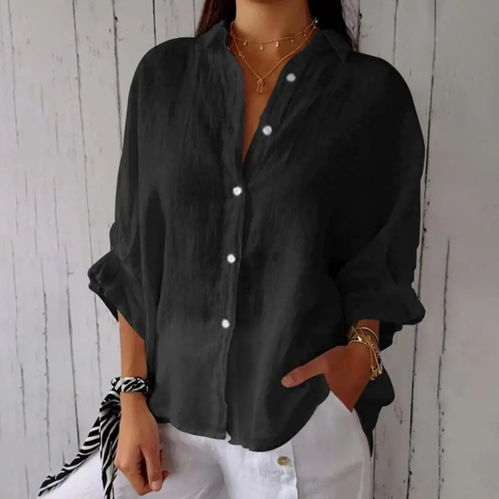 Chemise Femme Blanche en Lin Manches Longues Élégante