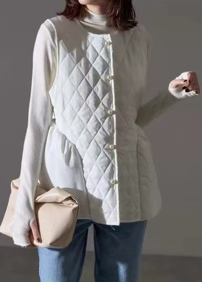 Vestes patchwork sans manches en coton blanc pour femmes - EasyApparels