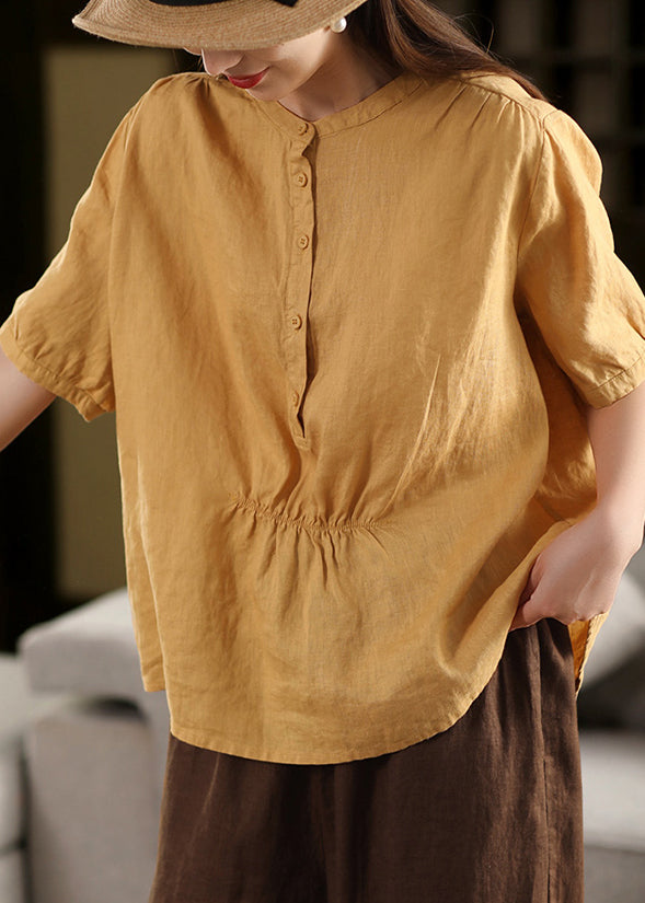 Chemise léger en lin jaune pour femme estivale - EasyApparels