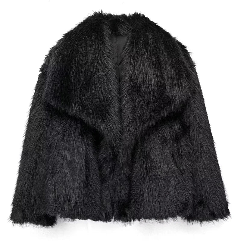 Veste Hiver Courte Femme Élégante en Simili Fourrure