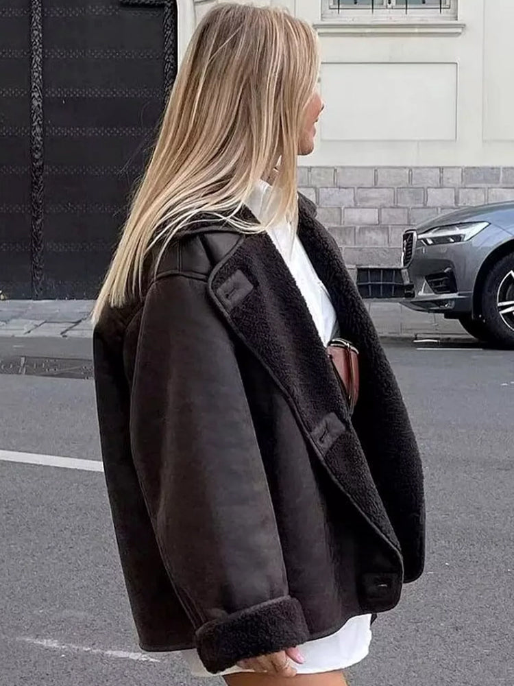 Veste Hiver Cuir Femmes Élégante Taille Cintrée