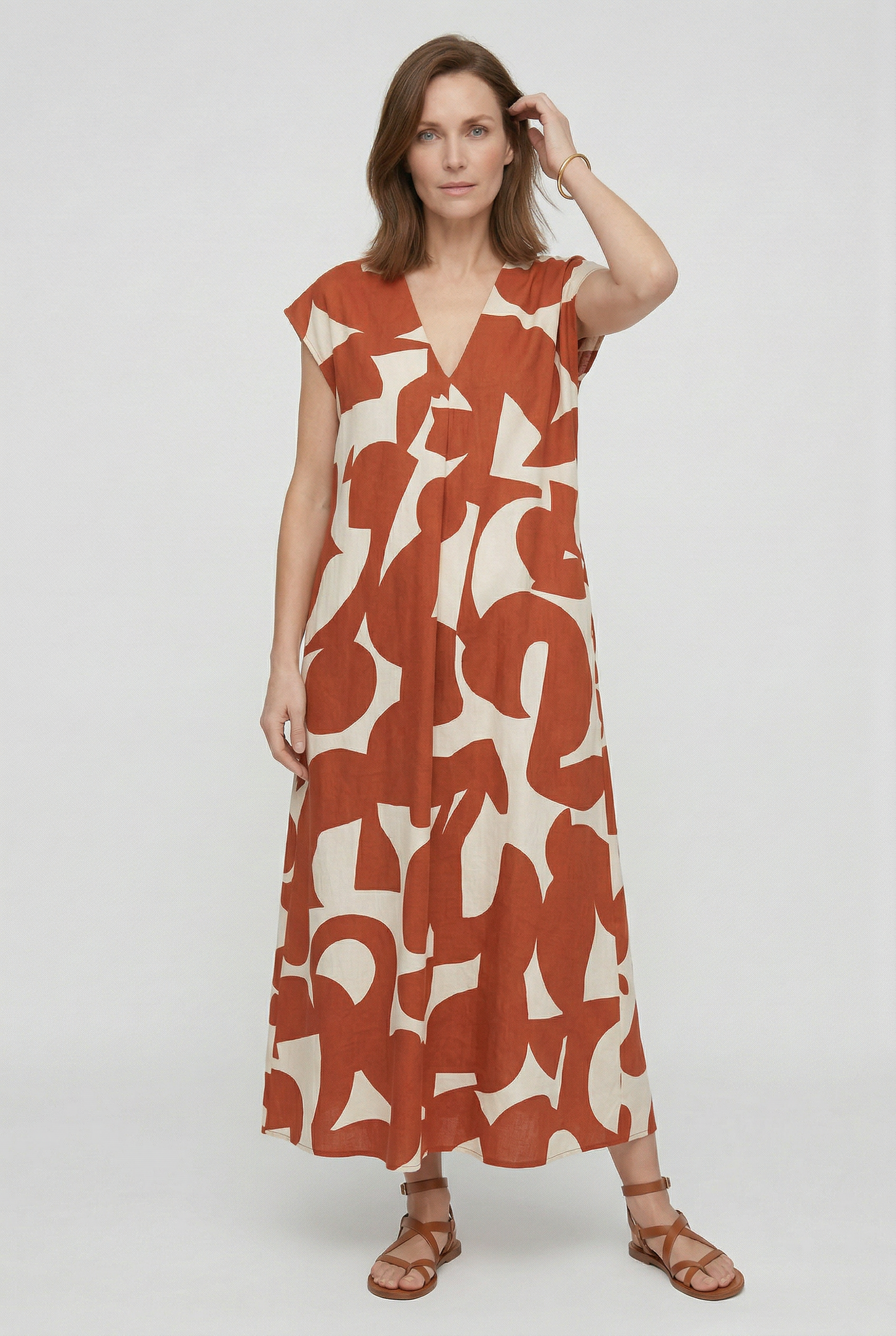 Robe longue Femme Col en V Imprimé Abstrait Graphique