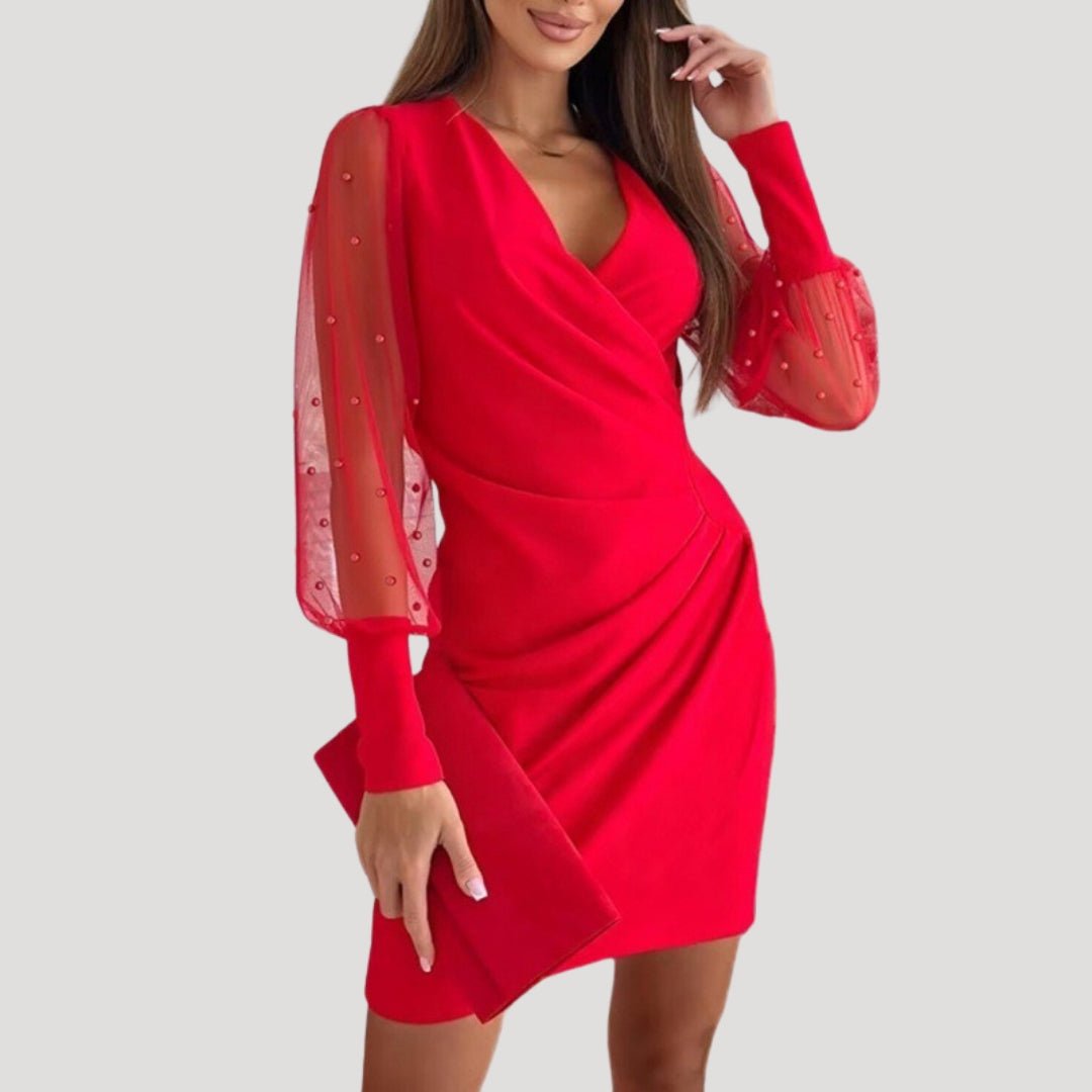 Robe Femme Mini avec Manches Transparentes et Décolleté en V