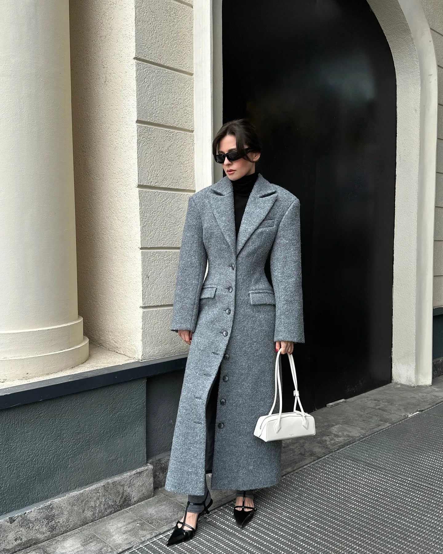 Manteau Femme Hiver Long en Laine avec Boutons