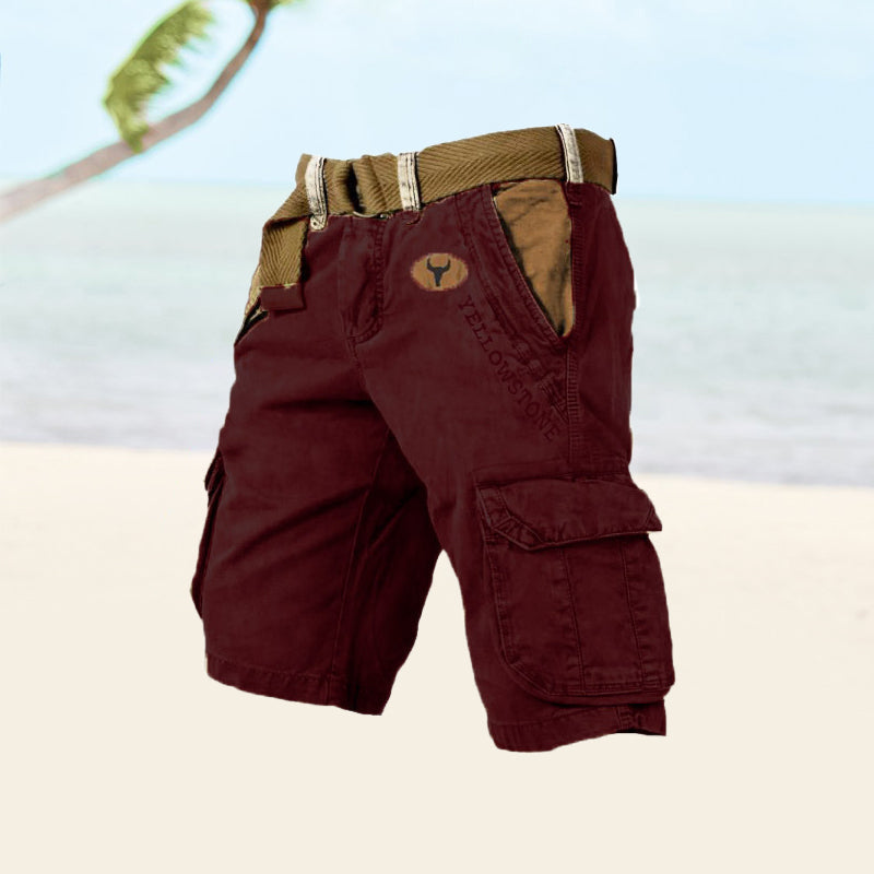 Short cargo Homme Coton Poches Multiples Ceinture Elastique