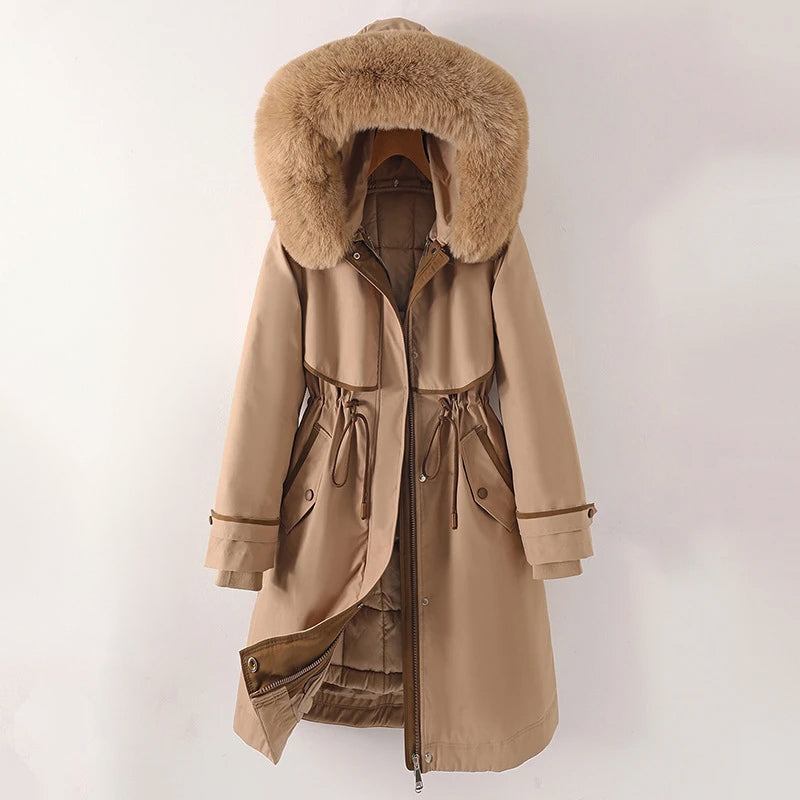 Manteau Femme Hiver Chic avec Capuche et Ceinture Adjustable