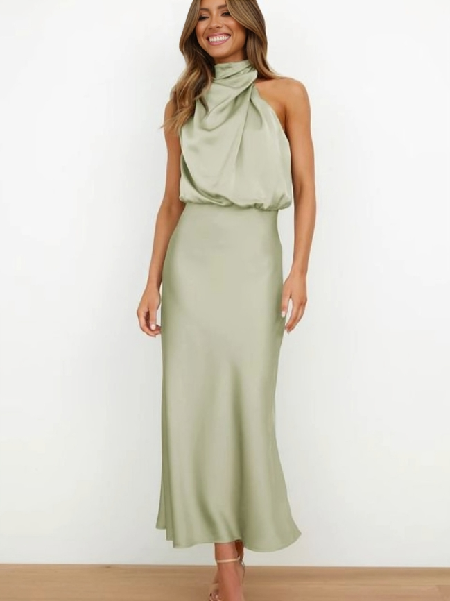 Robe Maxi Satin Dos Nu pour Femme Élégante
