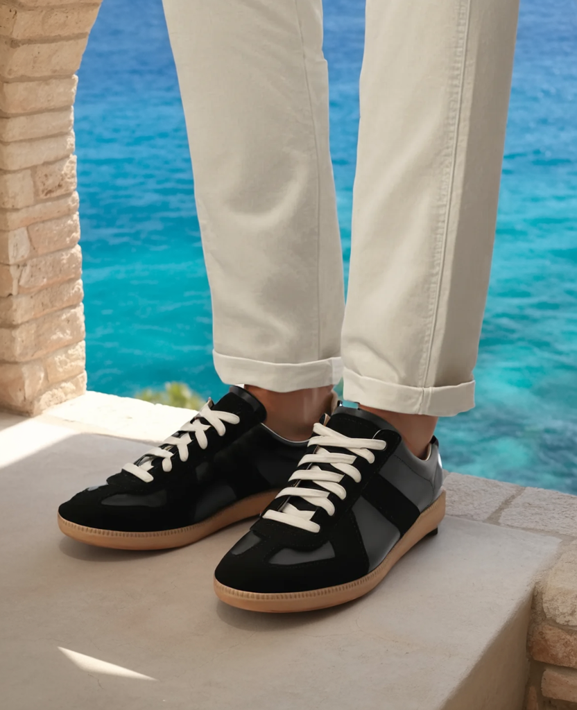 Baskets homme rétro en cuir avec semelle caoutchouc