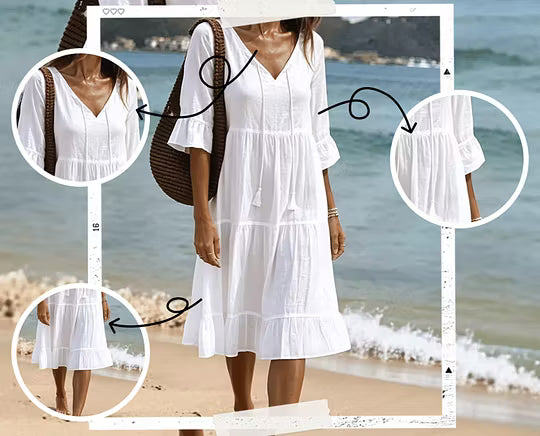 Robe midi Femme Coton Col en V Coupe Fluide