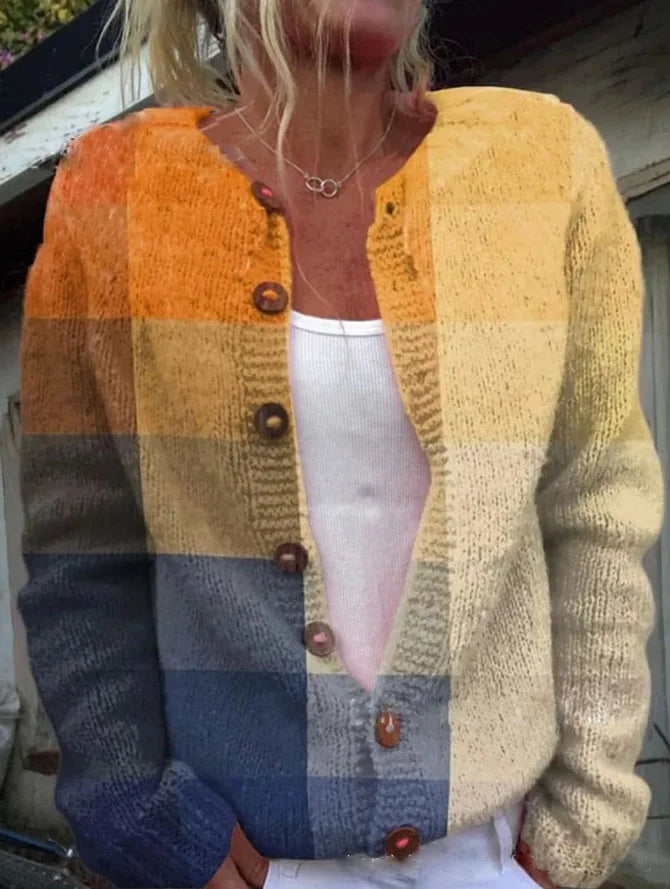Cardigan femme en maille fleuri avec boutons