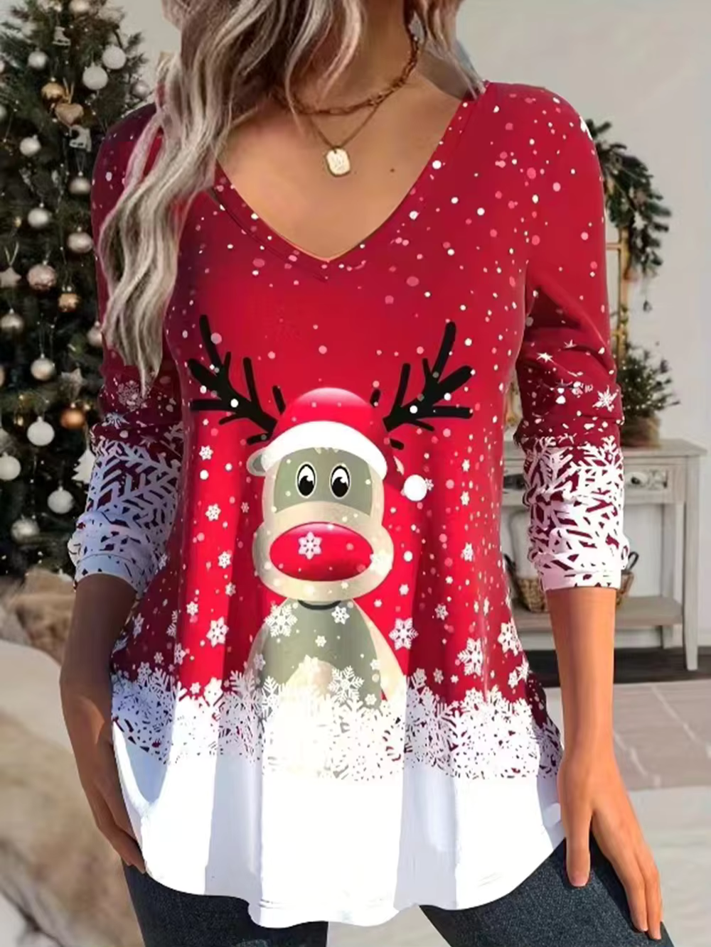 Pull De Noël Pour Femme Col En V - PanierRoyale
