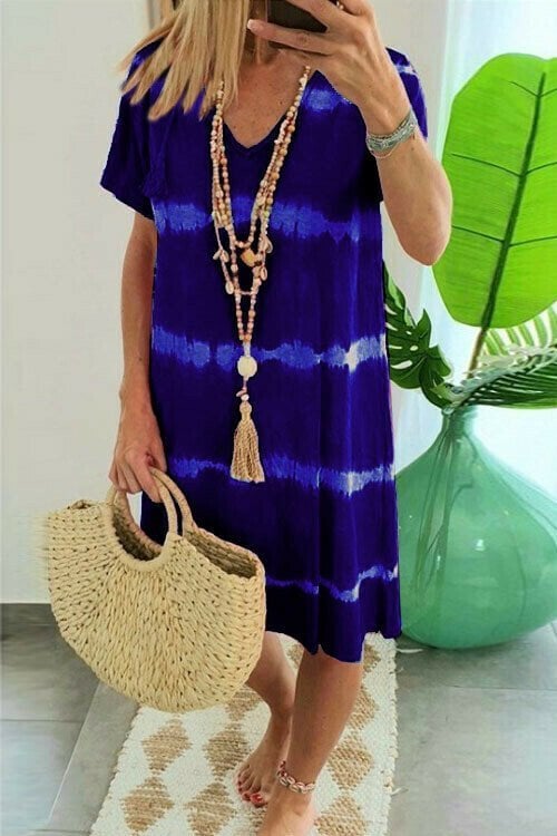 Robe T-shirt Femme Coton Col en V Manches Courtes