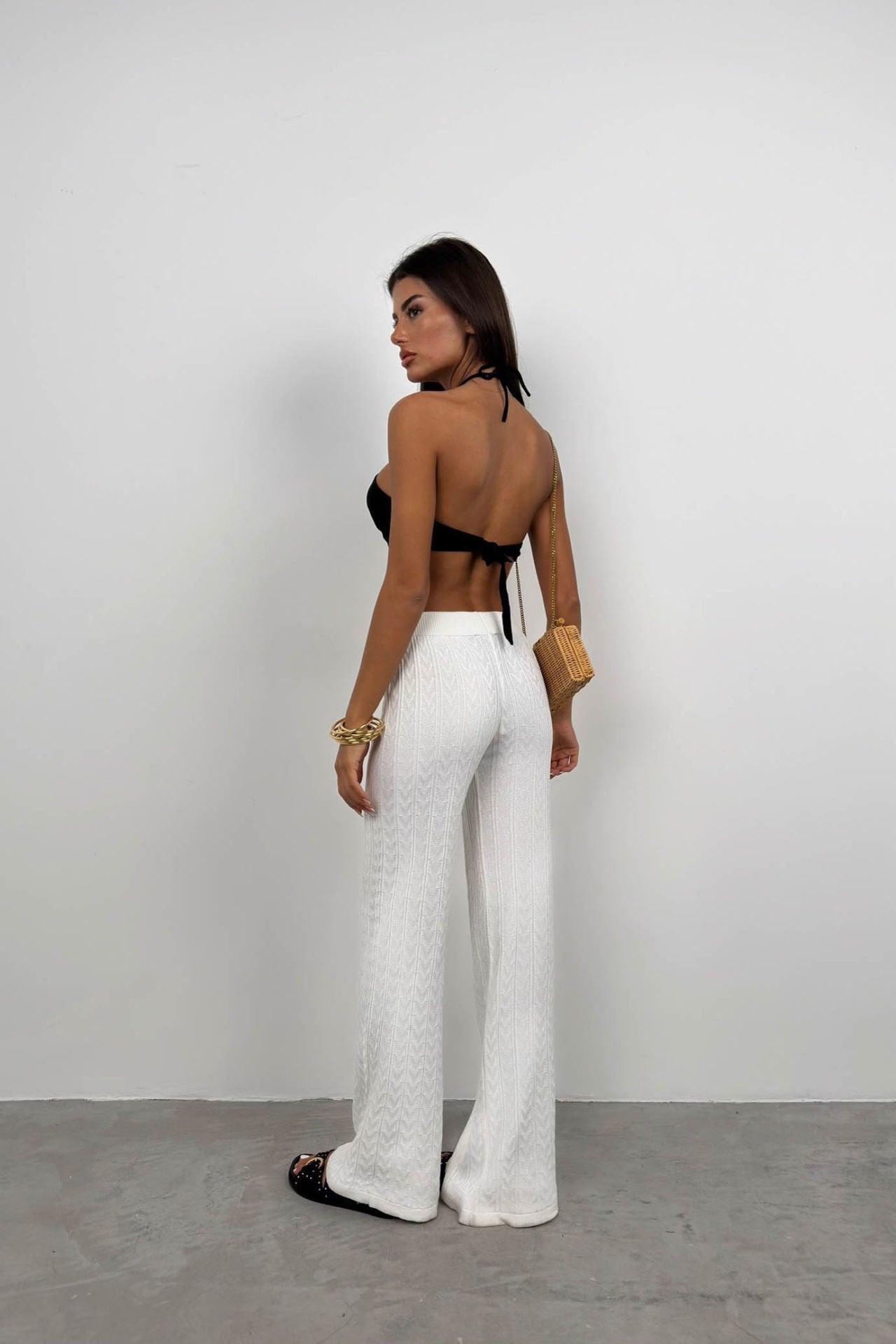 Pantalon Blanc Décontracté en Maille