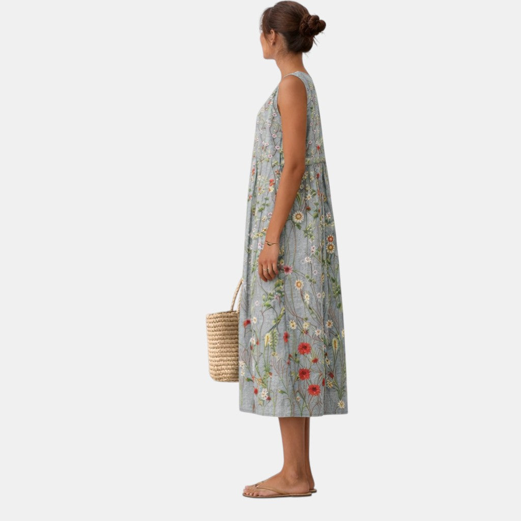 Robe midi Femme Fluide Sans Manches Imprimé Floral