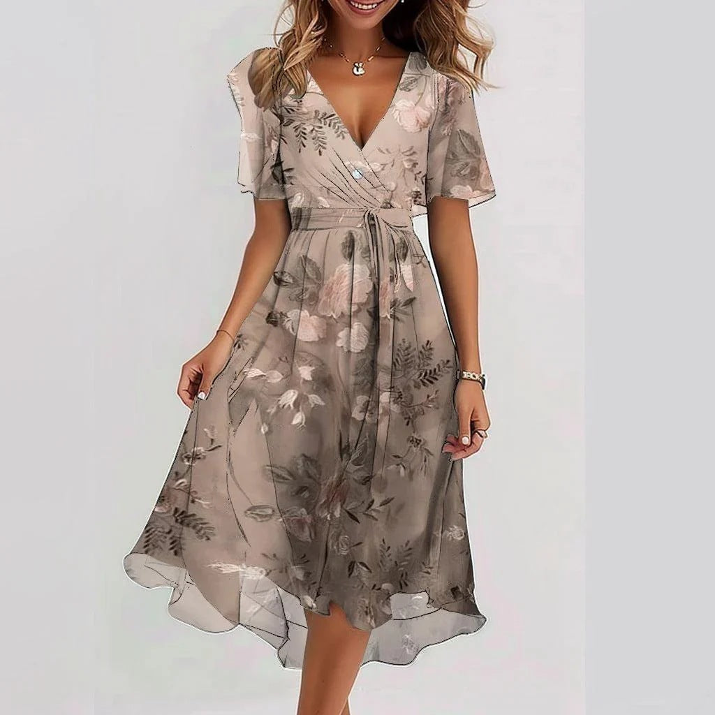 Robe Femme Élégante en Florals avec Tissu Léger et Confortable