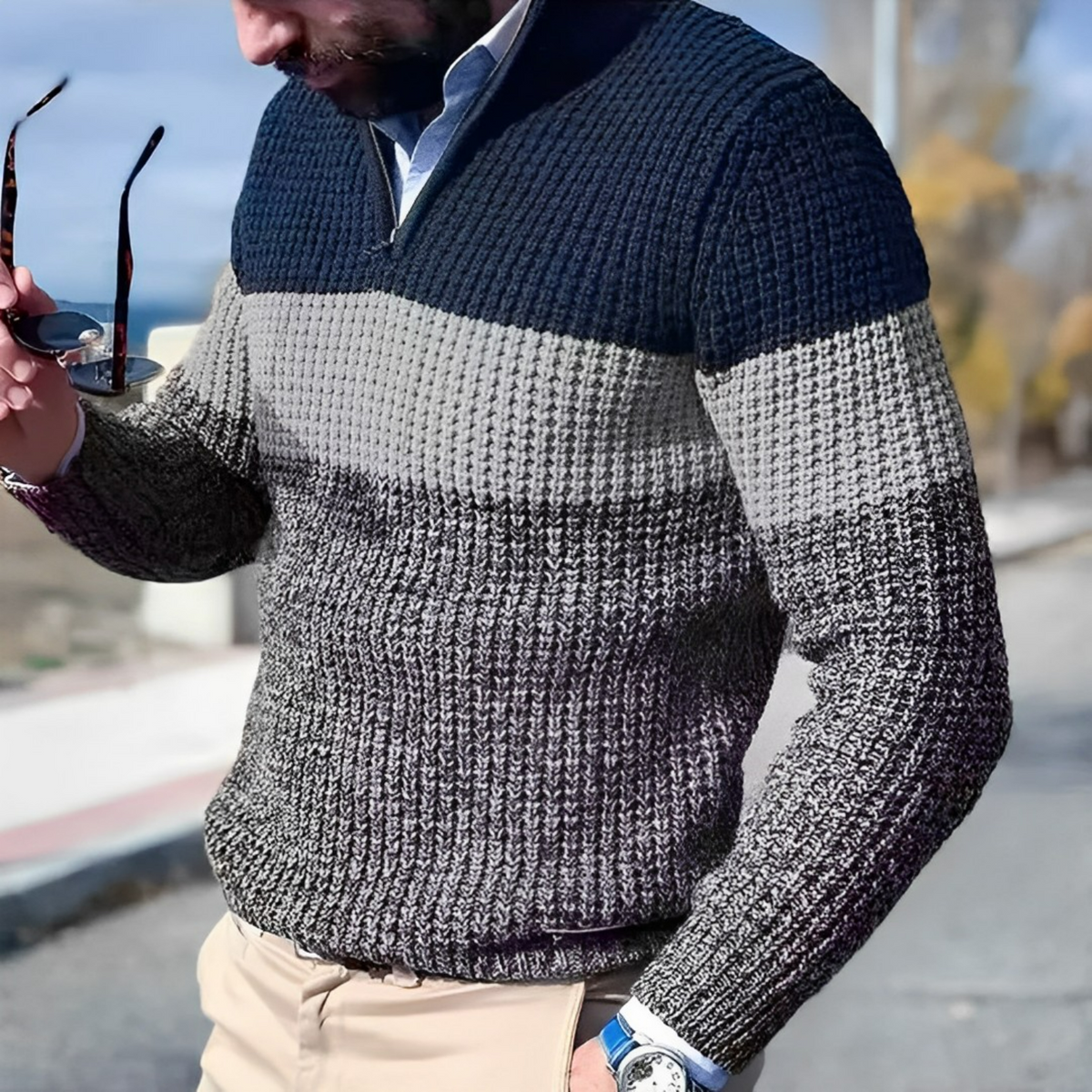 Pull Zippé Bi-Couleur Hiver