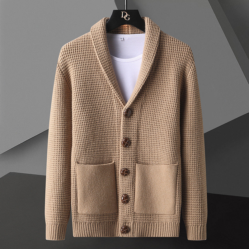Cardigan Homme Hiver Épais et Doux à Col Revers