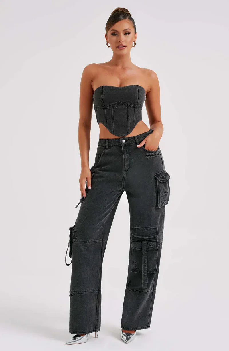 Combinaison Femme Décontractée avec Corset et Pantalon Cargo Confortable