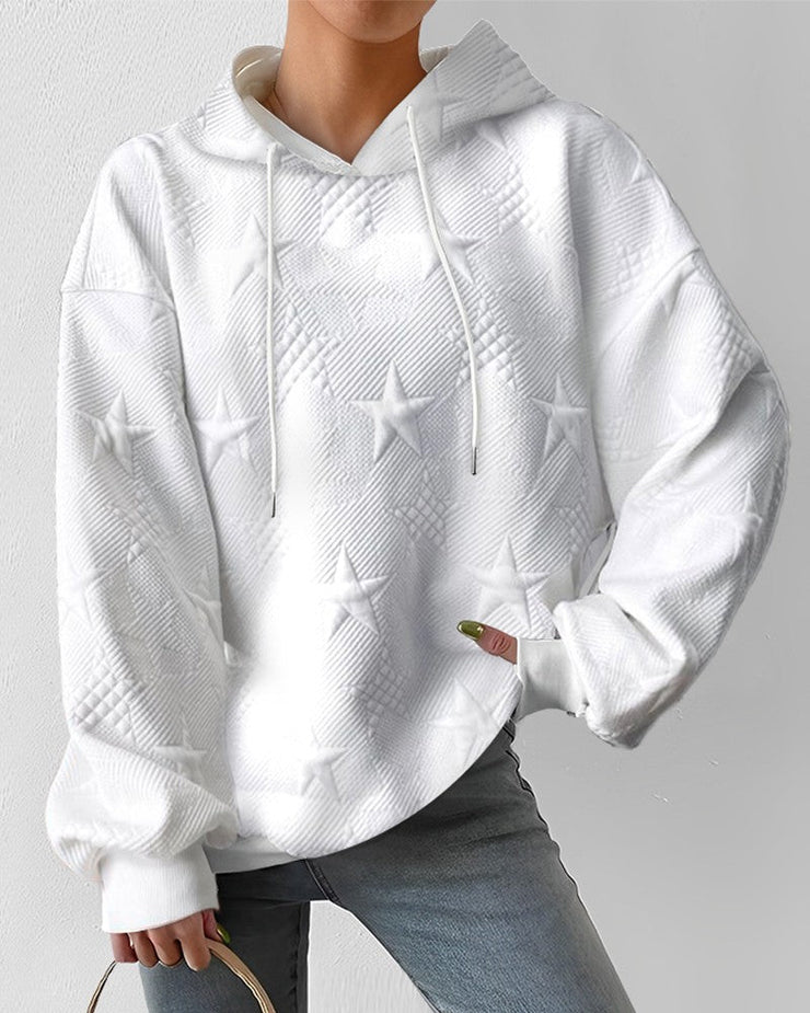 Sweat Capuche Femme Blanc Étoilé Hiver - PanierRoyale
