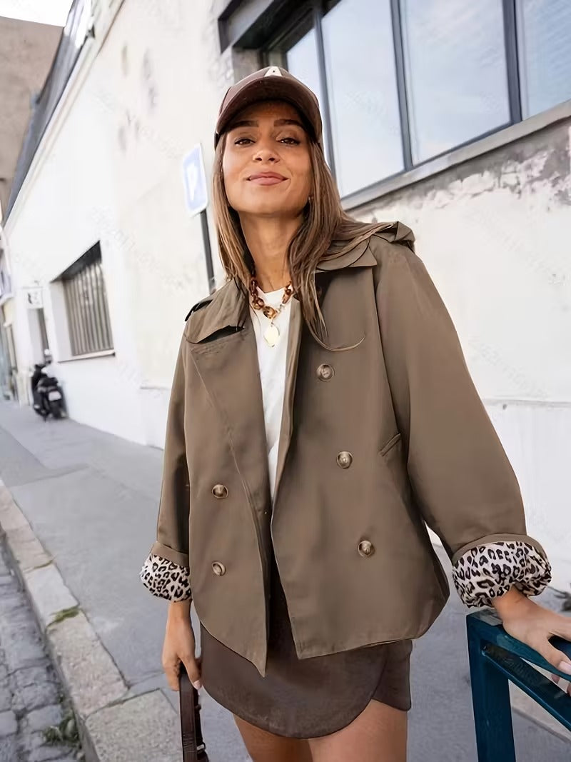 Veste Trench Femme Court avec Doublure Imprimée et Fermeture Éclair