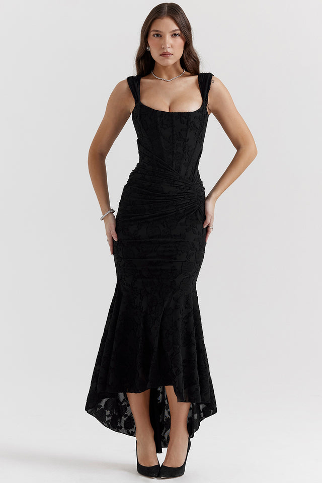 Robe de Cocktail Femmes Dentelle Noir Elegante