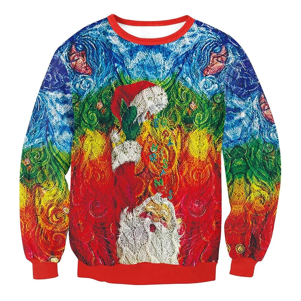Pull de Noël Rouge Brillant avec Cerf Pour Homme et Femme