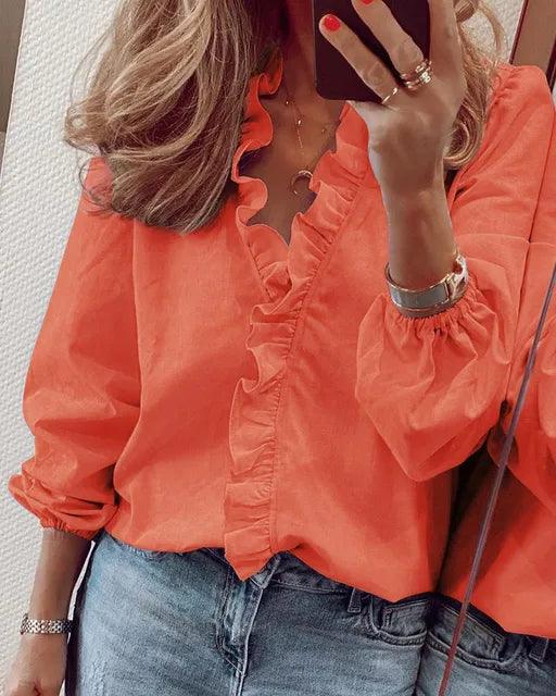Blouse Femme Décolleté V avec Ruches Élégantes