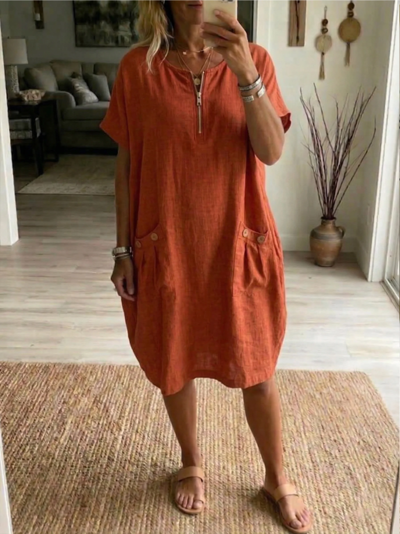 Robe Femme Décontractée Tissu Léger Fermeture Éclair Coupe Confortable
