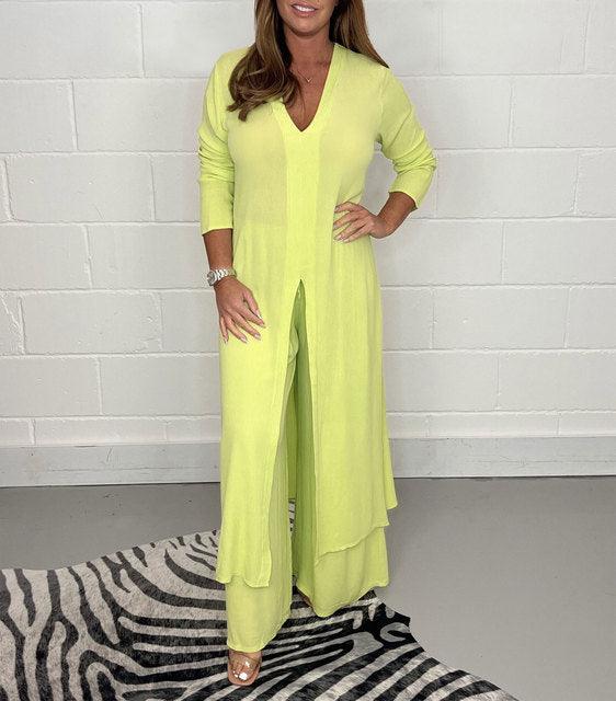 Costume Femme 2 Pièces Chic - Haut Long Fluide avec Pantalon Taille Haute