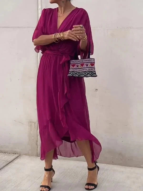 Variant image for Monica™ – Robe Longue Femme en Mousseline de Soie Élégante Encolure en V-25