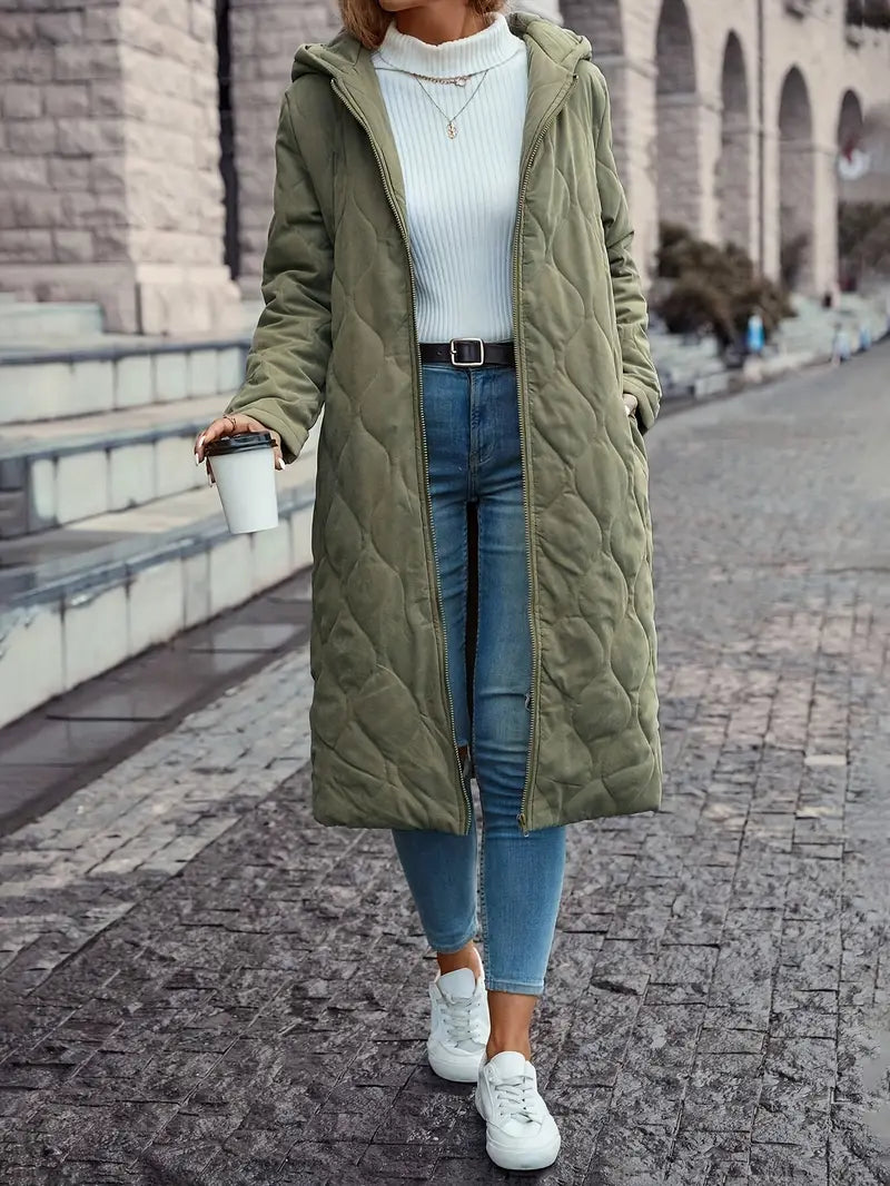 Manteau femme long épais et chaud couleur kaki - PanierRoyale