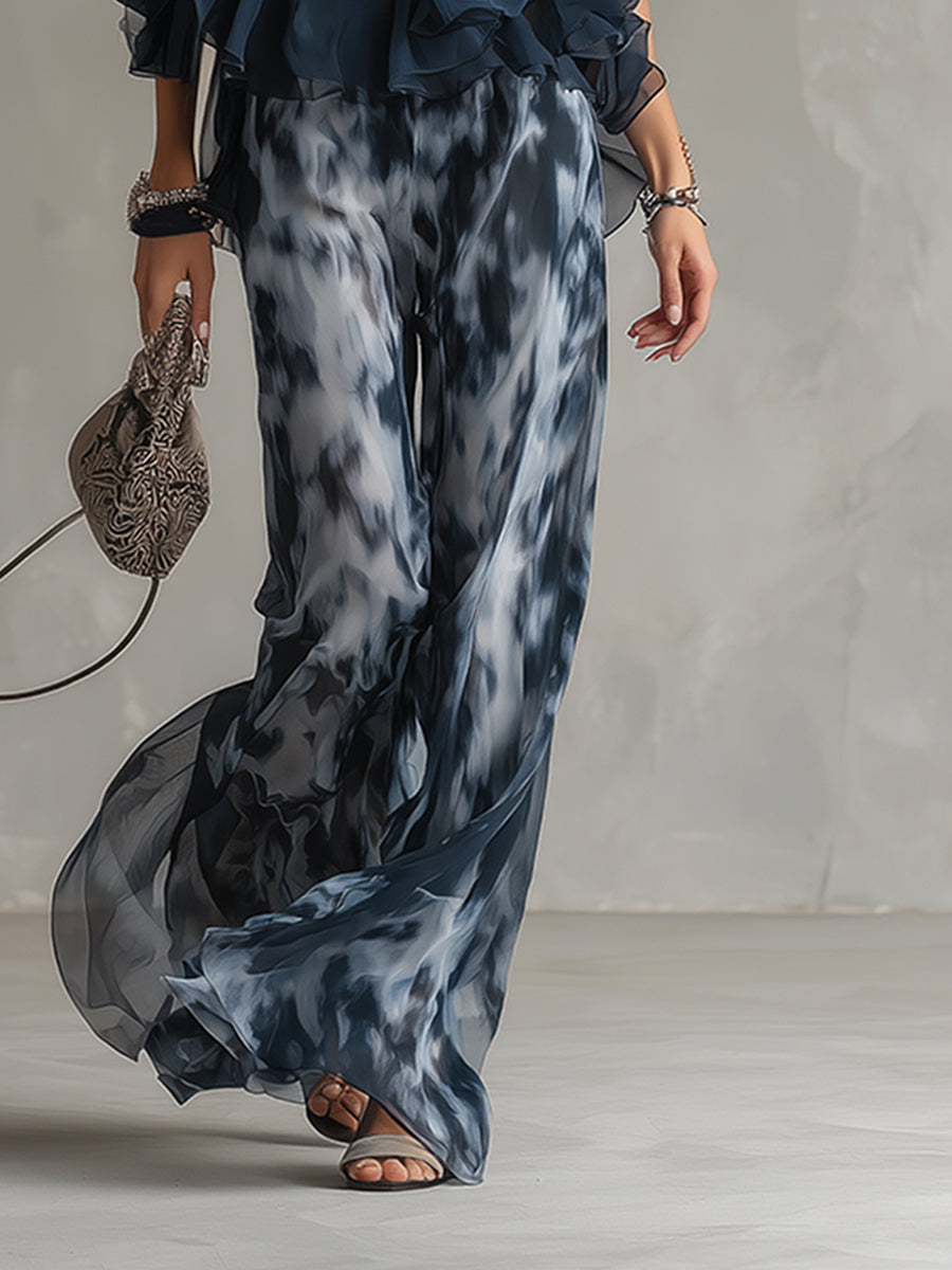 Ensemble Deux Pièces Femme Chiffon Halter Volants Pantalon Large