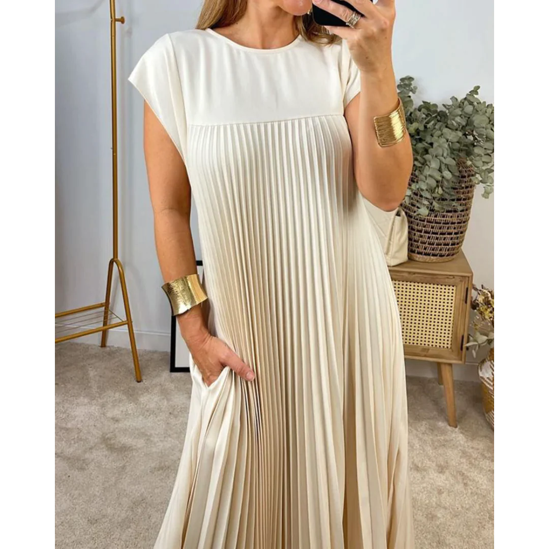 Robe Été Décontractée Plissée en Coton Uni - PanierRoyale