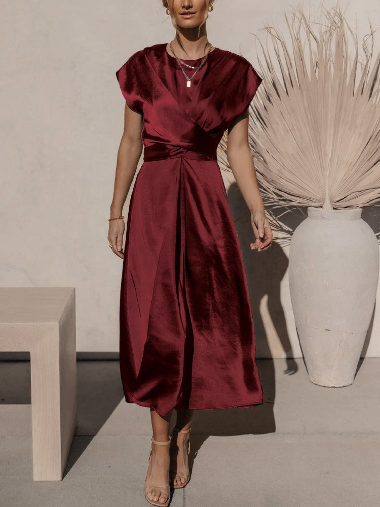 CléMence™ – Robe Femme en Satin Élégante avec Ceinture Croisée Chic-6
