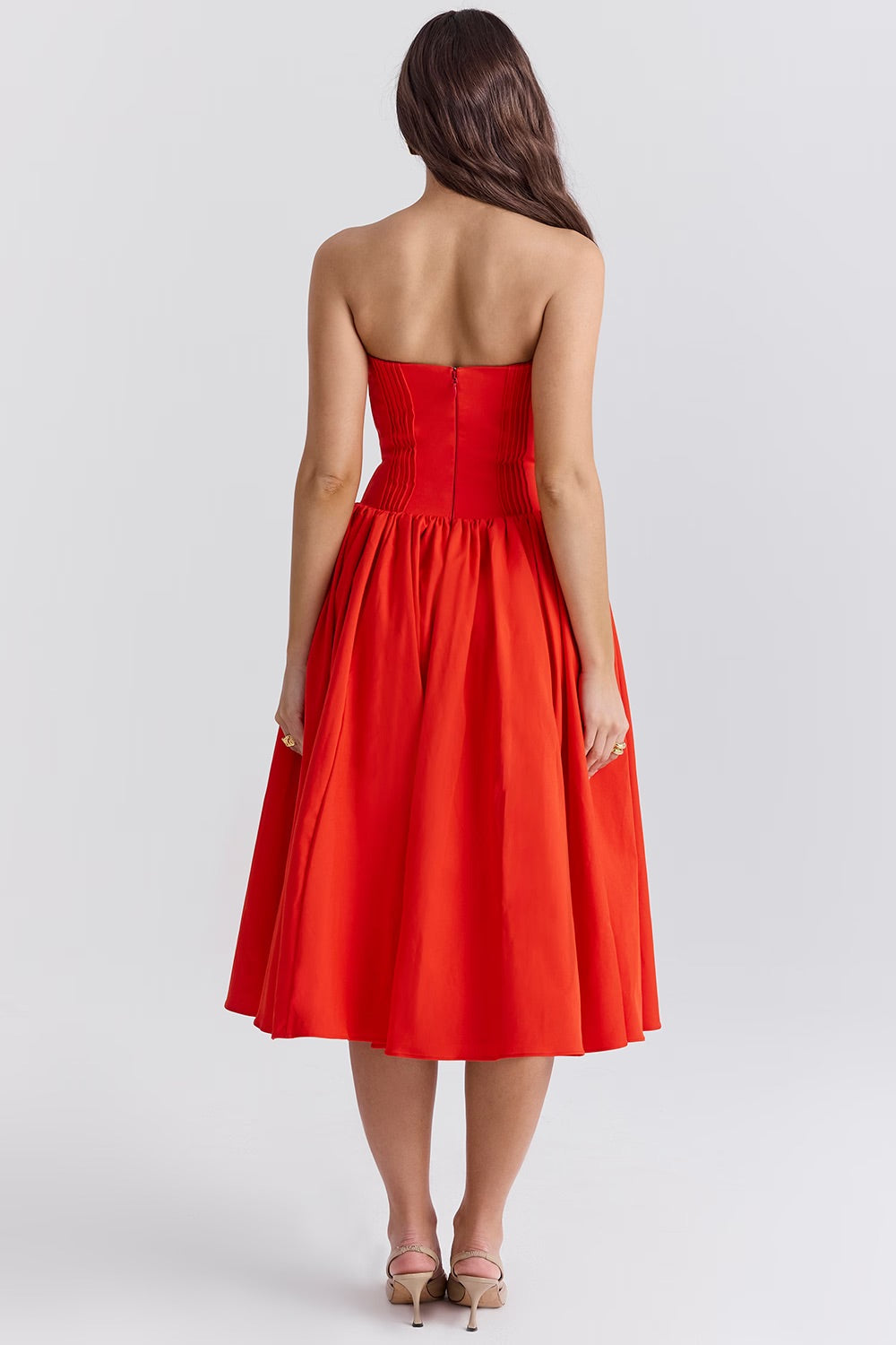 Robe Midi Femme Sans Bretelles Coupe Évasée Structurée