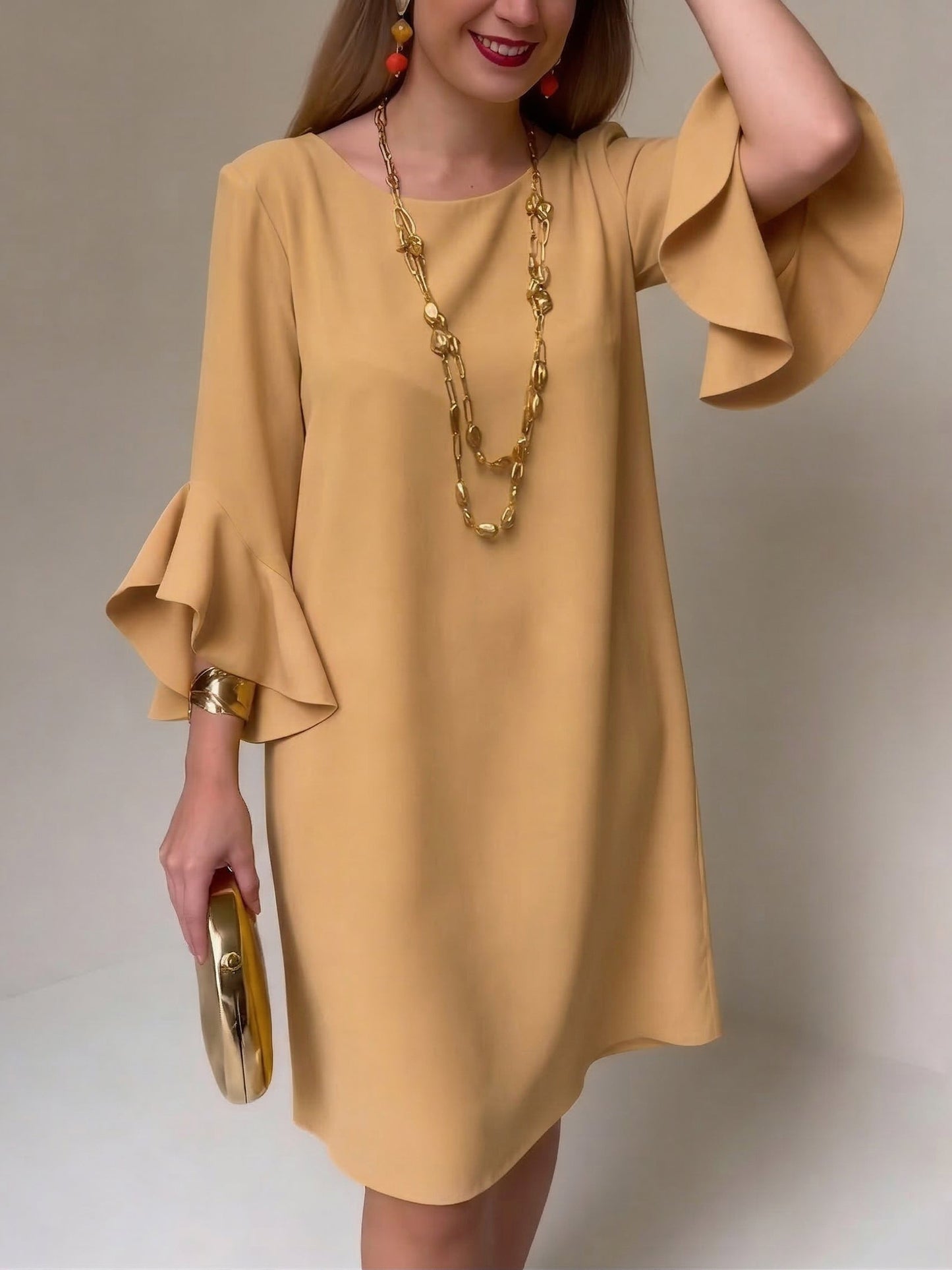 Robe Femme Fluide Manches Volantées Coupe Ample