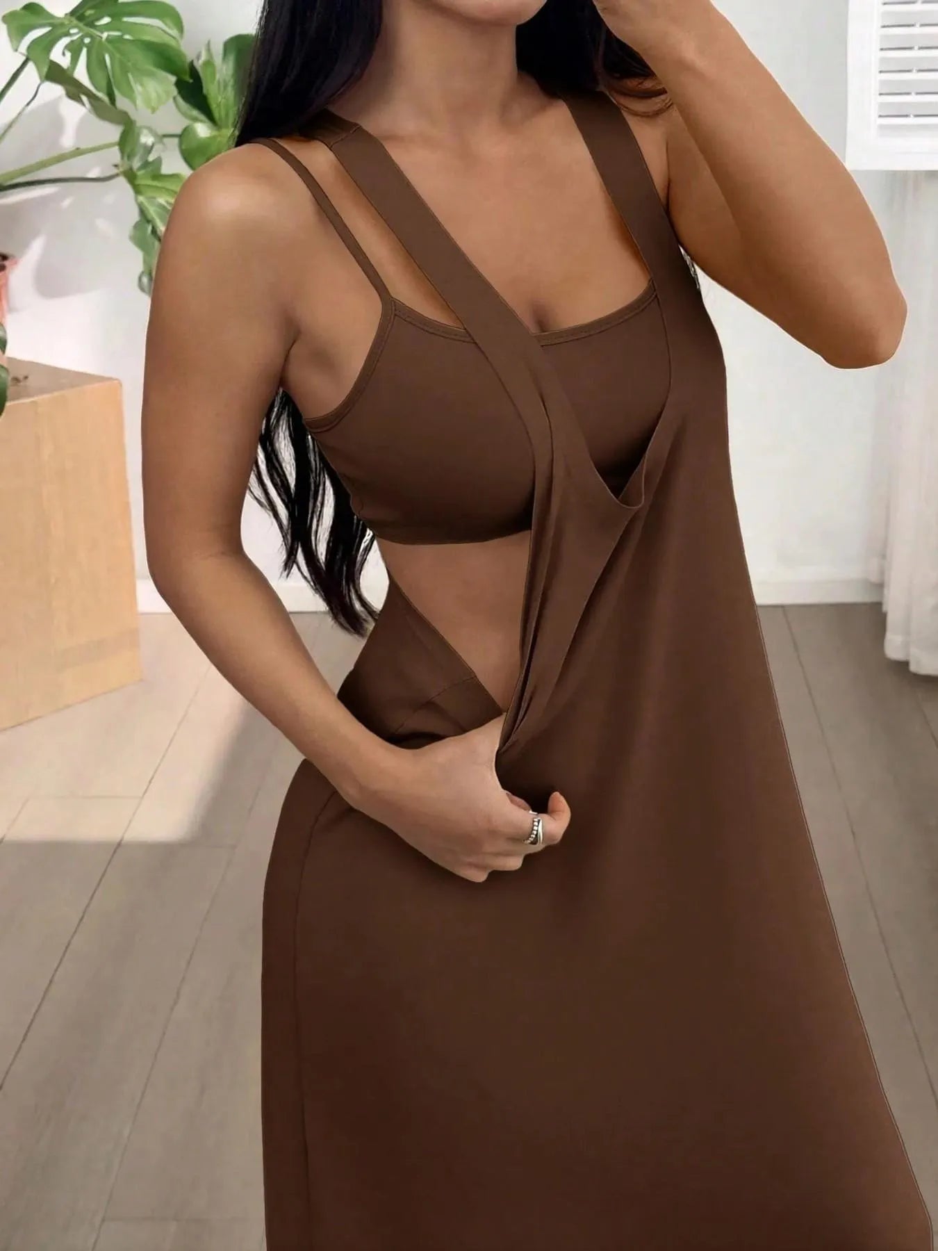 Robe longue Femme Effet Deux Pièces Découpes Latérales