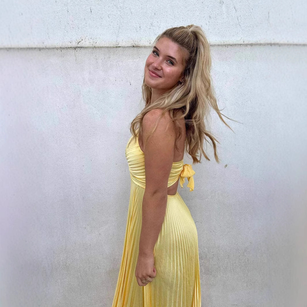 ÉléganceFemme™ – Robe Longue Femme Plissée Col en V Chic et Fluide-4