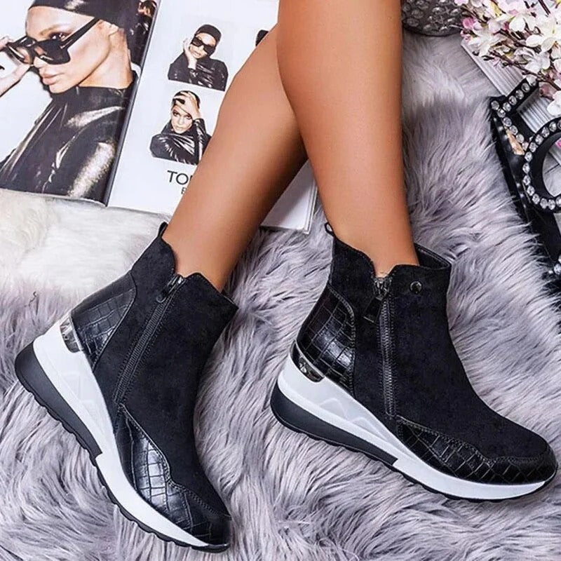 Bottines Femmes Marine à Lacets et Semelle épaisse
