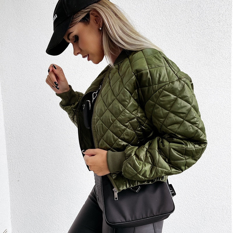Veste bomber femme courte épaisse à fermeture éclair