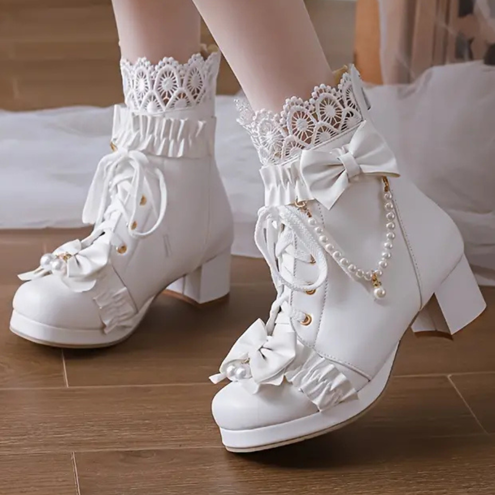 Bottes Femme Élégantes à Nœud avec Perles de Mode - PanierRoyale