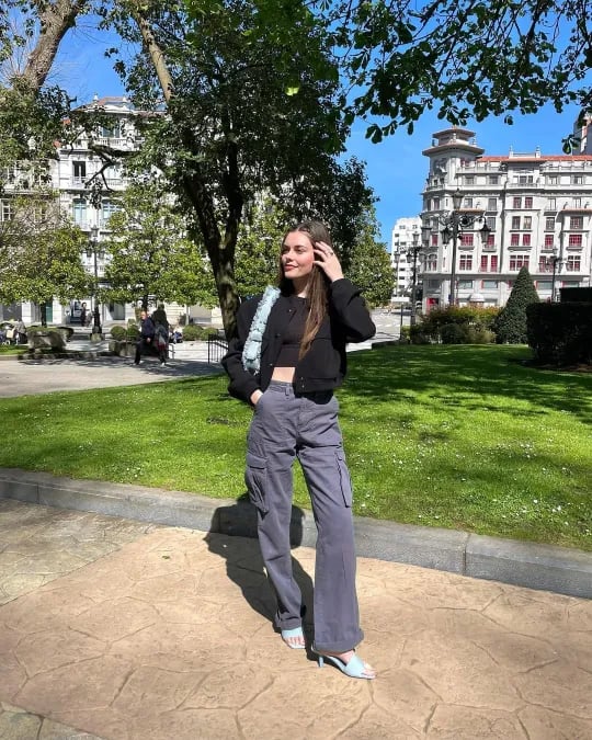 Pantalon Cargo Femme Haute Taille avec Poches Latérales