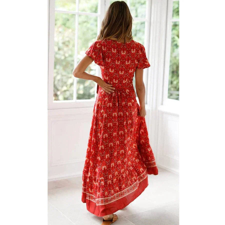 Robe Boho Été avec Ceinture et Fente, Féminine et Légère