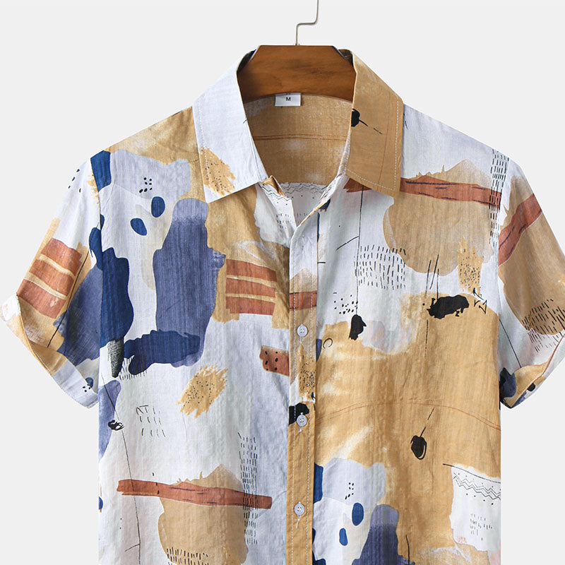 Chemise Homme Manche Courte Imprimée Style Bohème Chic