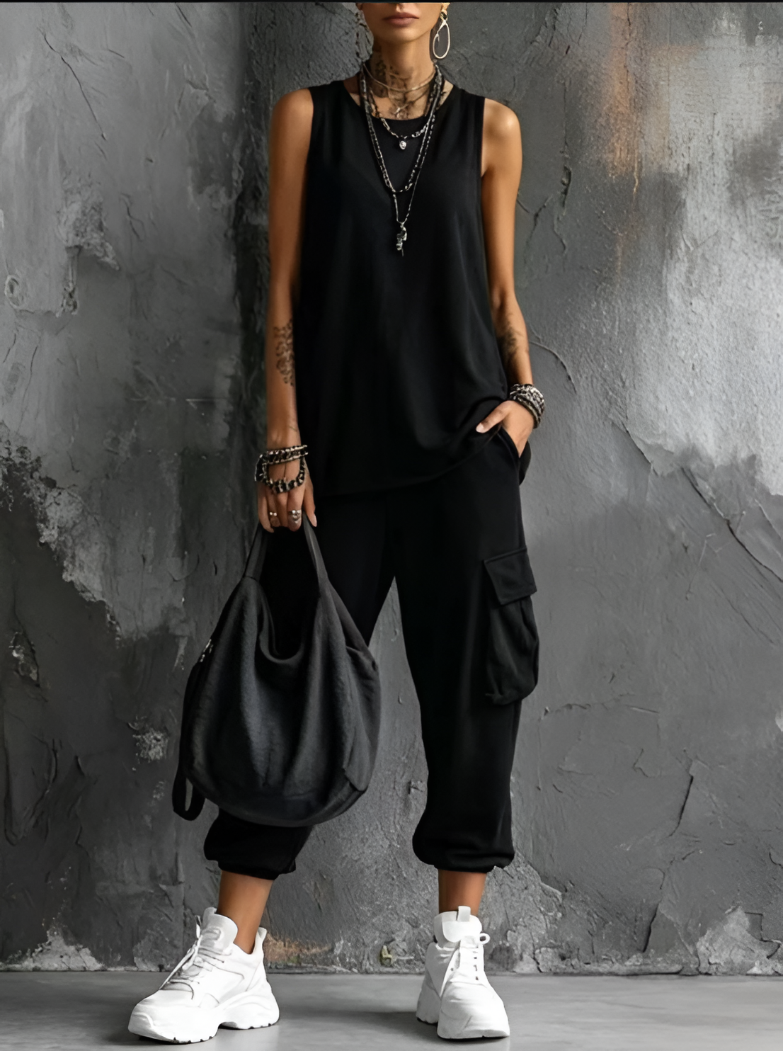 Ensemble Femme Sans Manches et Pantalon Cargo Décontracté