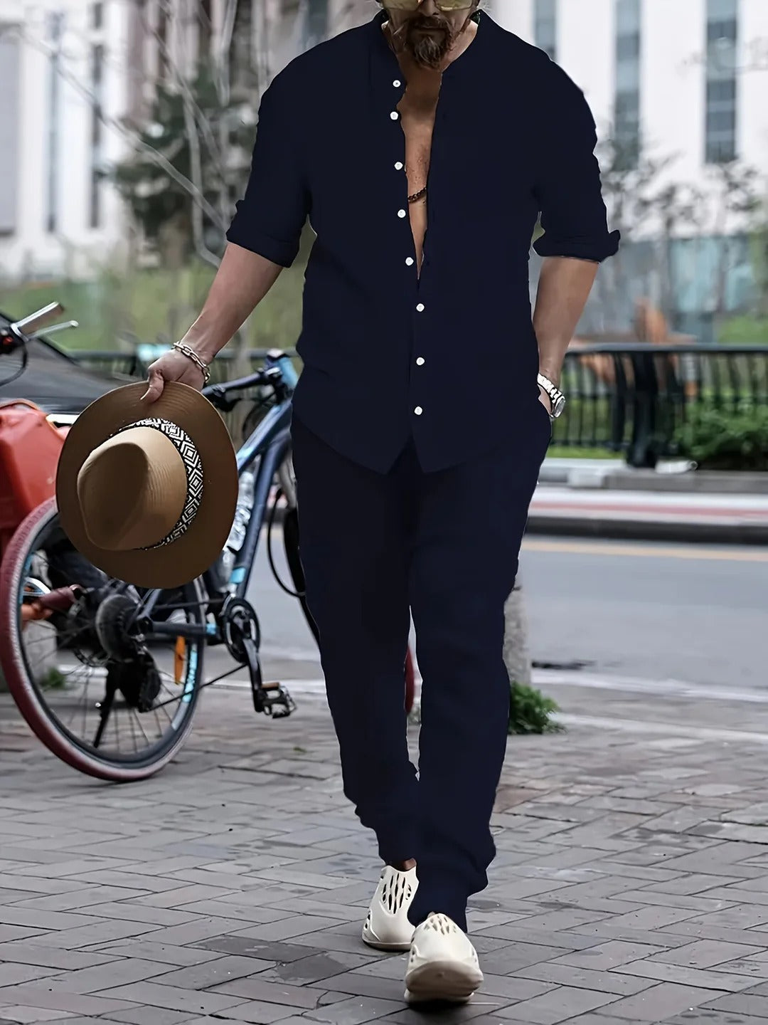 Costume Homme Casual Chemise Blanche et Pantalon Chino