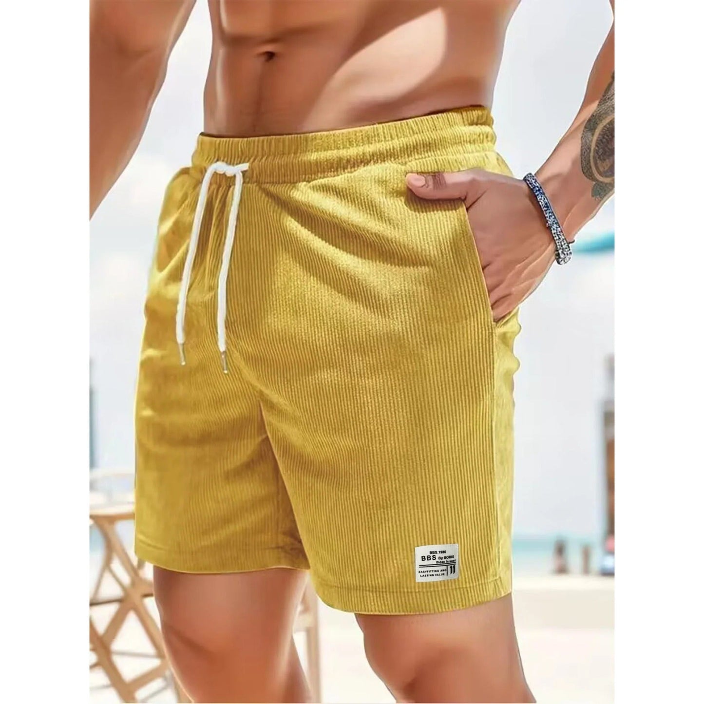 Short Décontracté Élastique avec Poches pour Homme Été
