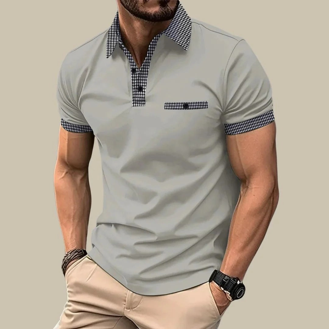 Polo Homme à Carreaux Couleurs Unies Décontracté